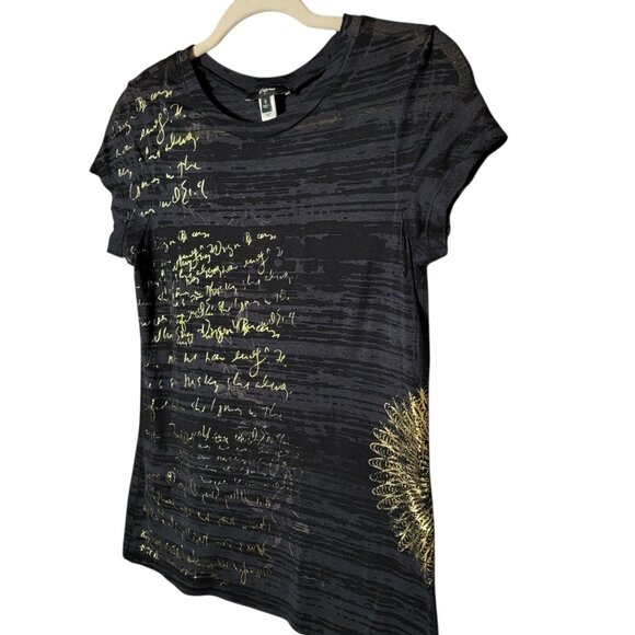 Express Womens Black Gold Y2K 2000s Burnout Abstract Script Graphic Top Small - Picture 2 of 10